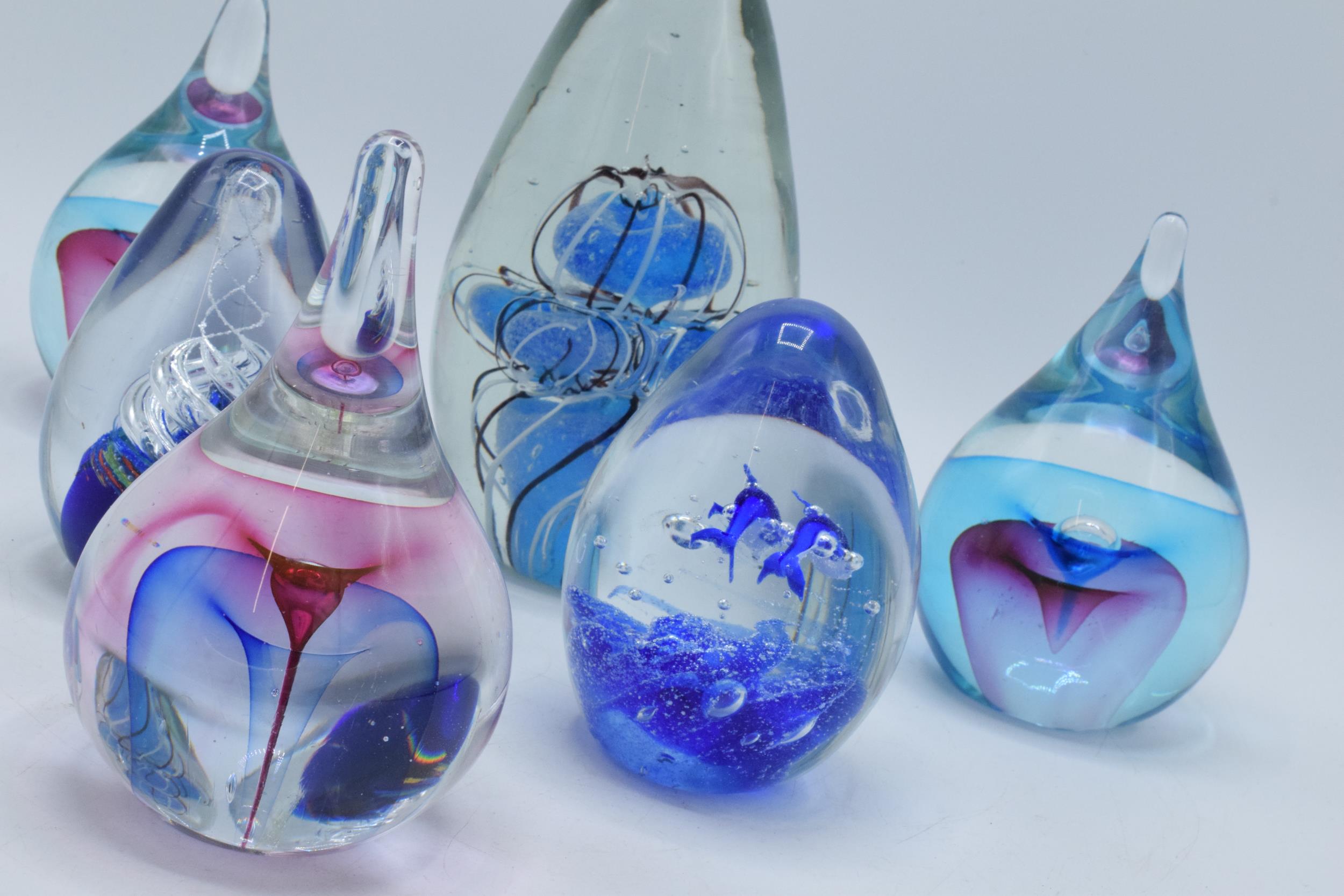 A collection of 6 heavy glass paperweights of varying forms and colours, tallest 18cm (6). - Image 2 of 4