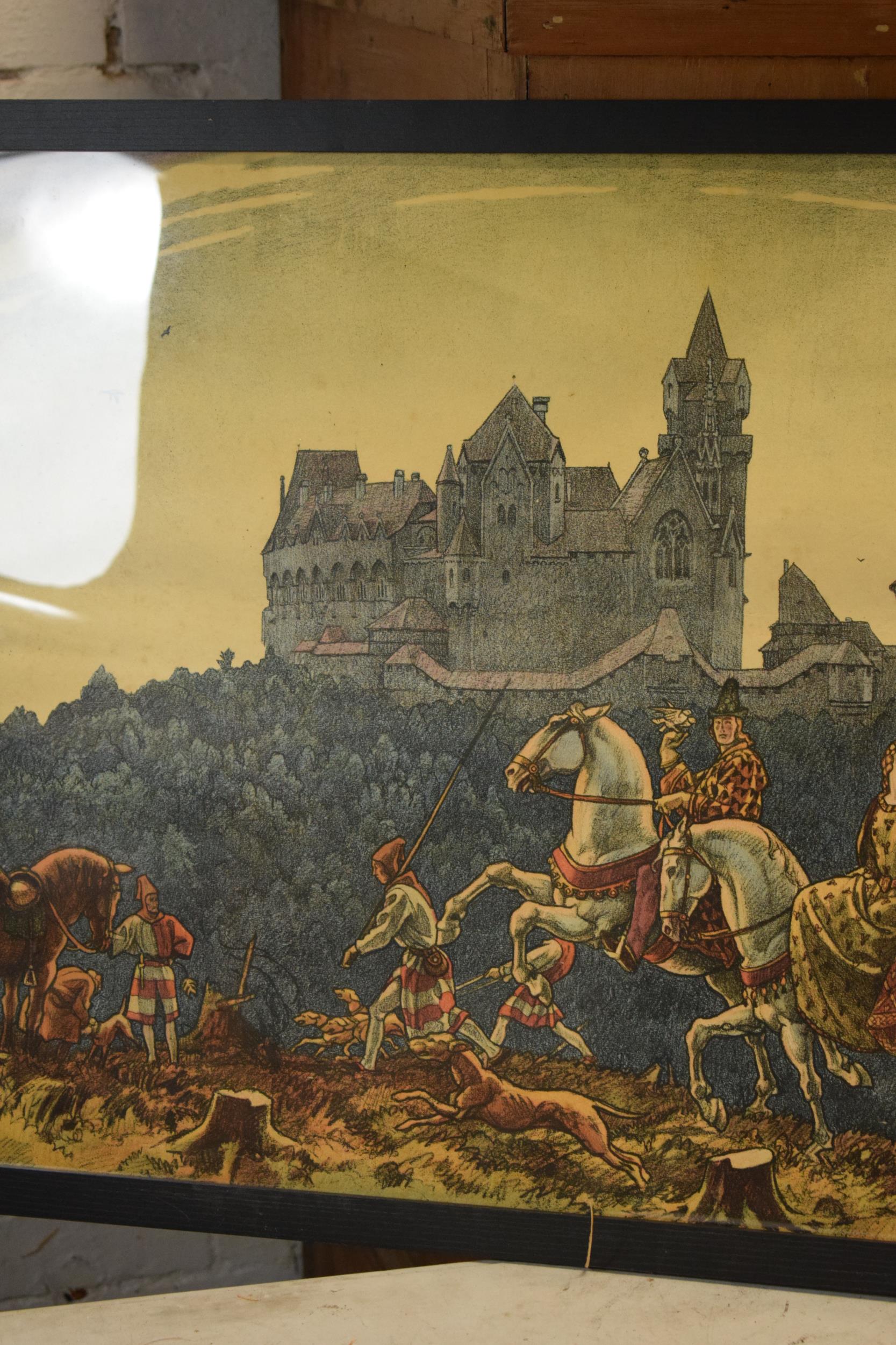 Framed print in the form of crusaders / knights with a castle in the background above a forest (in - Image 5 of 10