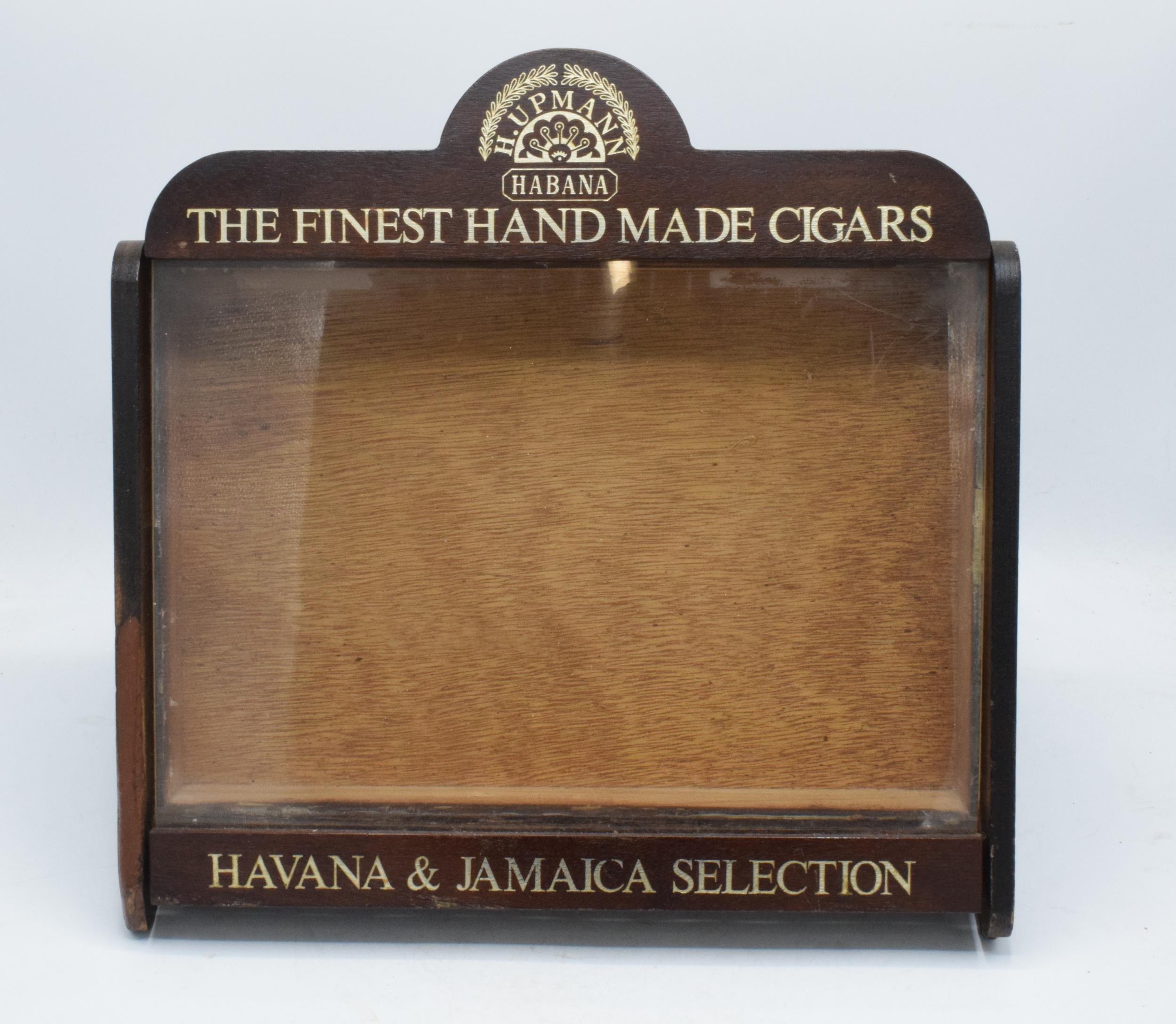 Vintage wooden cigar counter top display case, H. Upman Habana hand made cigars, with perspex panel,