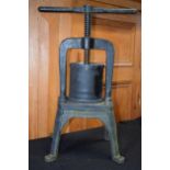 Antique cast iron screw cheese press, 60cm tall.