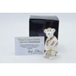Boxed Royal Crown Derby miniature bear paperweight, Ashes 2010/11 Cricketer, 9cm high, this is