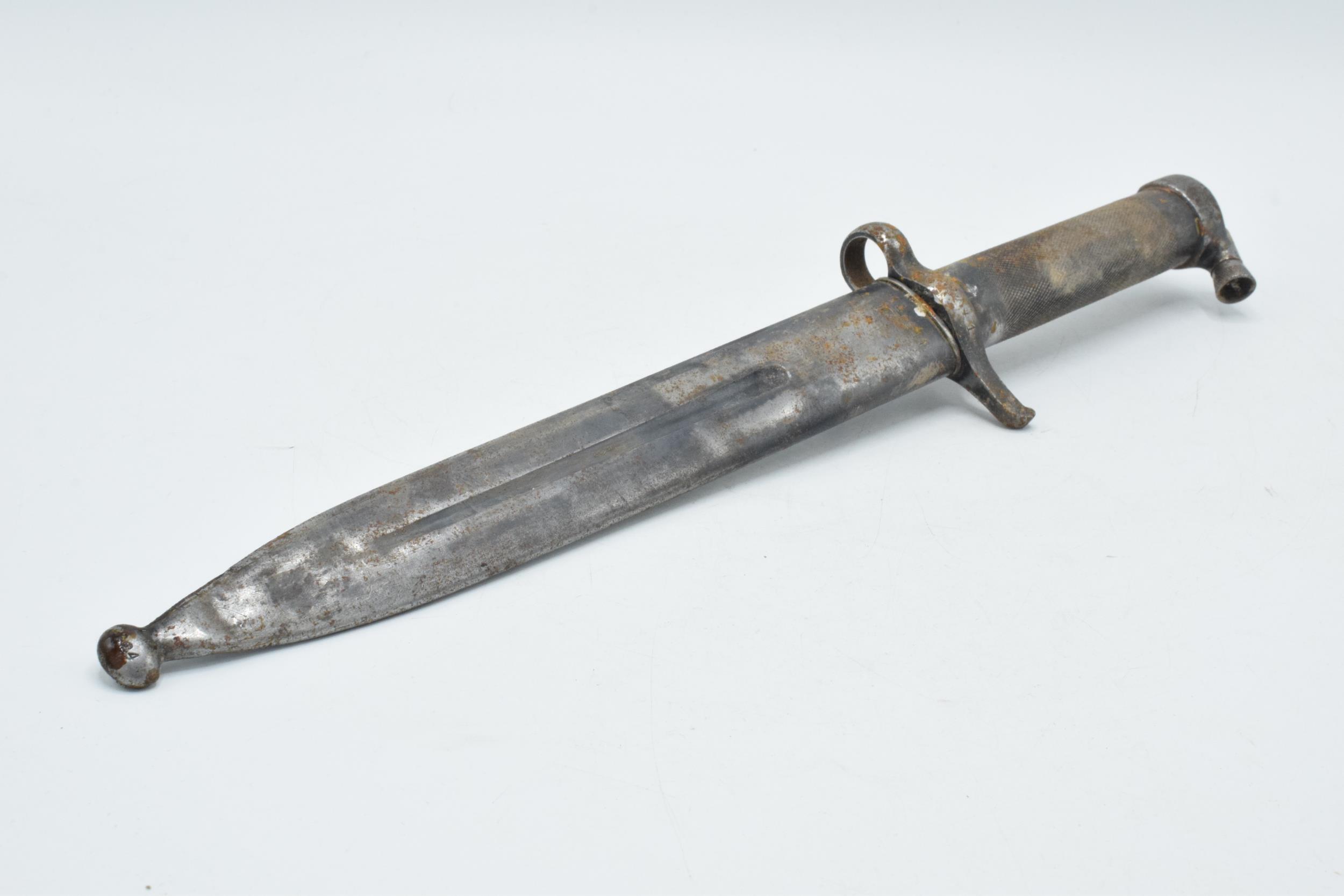 Unusual early 20th century steel bayonet / dagger with metal scabbard and screw tightener /