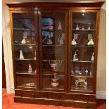 Large late 19th / early 20th century triple bay display cabinet with glazed locking doors and