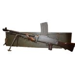 Cased and deactivated Post World War 2 / WW2 Bren machine gun, dated 1959 with magazine, cleaning