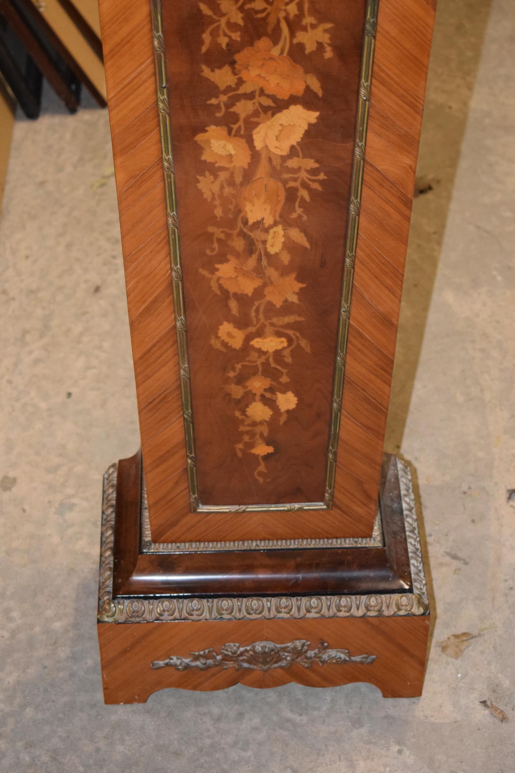 Mid 20th century French style mantel clock on inlaid pedestal stand with ormolu mounts throughout, - Image 4 of 13