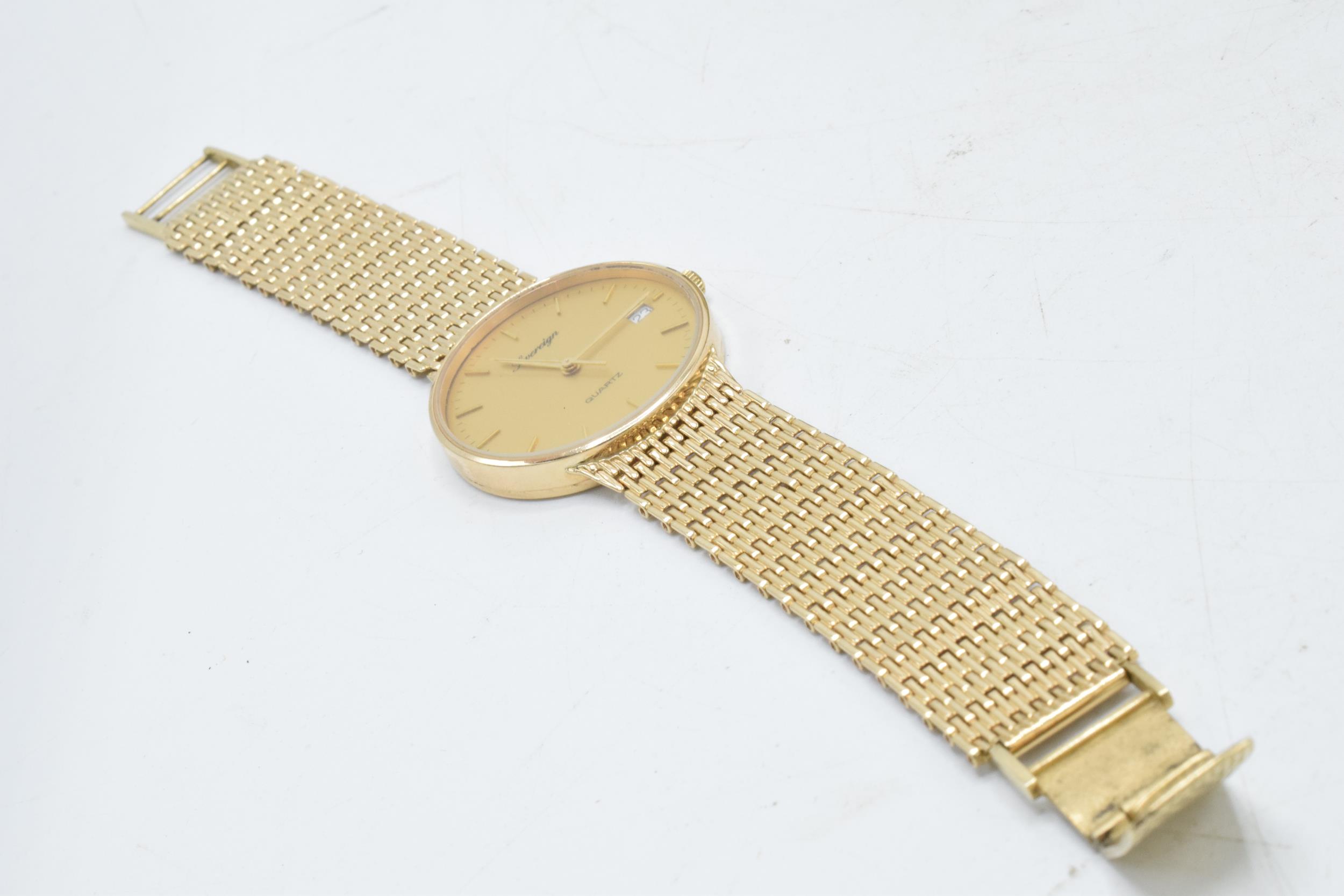 9ct gold gentleman's 'Sovereign' wristwatch on 9ct gold strap, 33mm, with date, Quartz movement, - Image 2 of 4