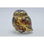 Royal Crown Derby paperweight in the form of a Little Owl, with gold stopper. In good condition with