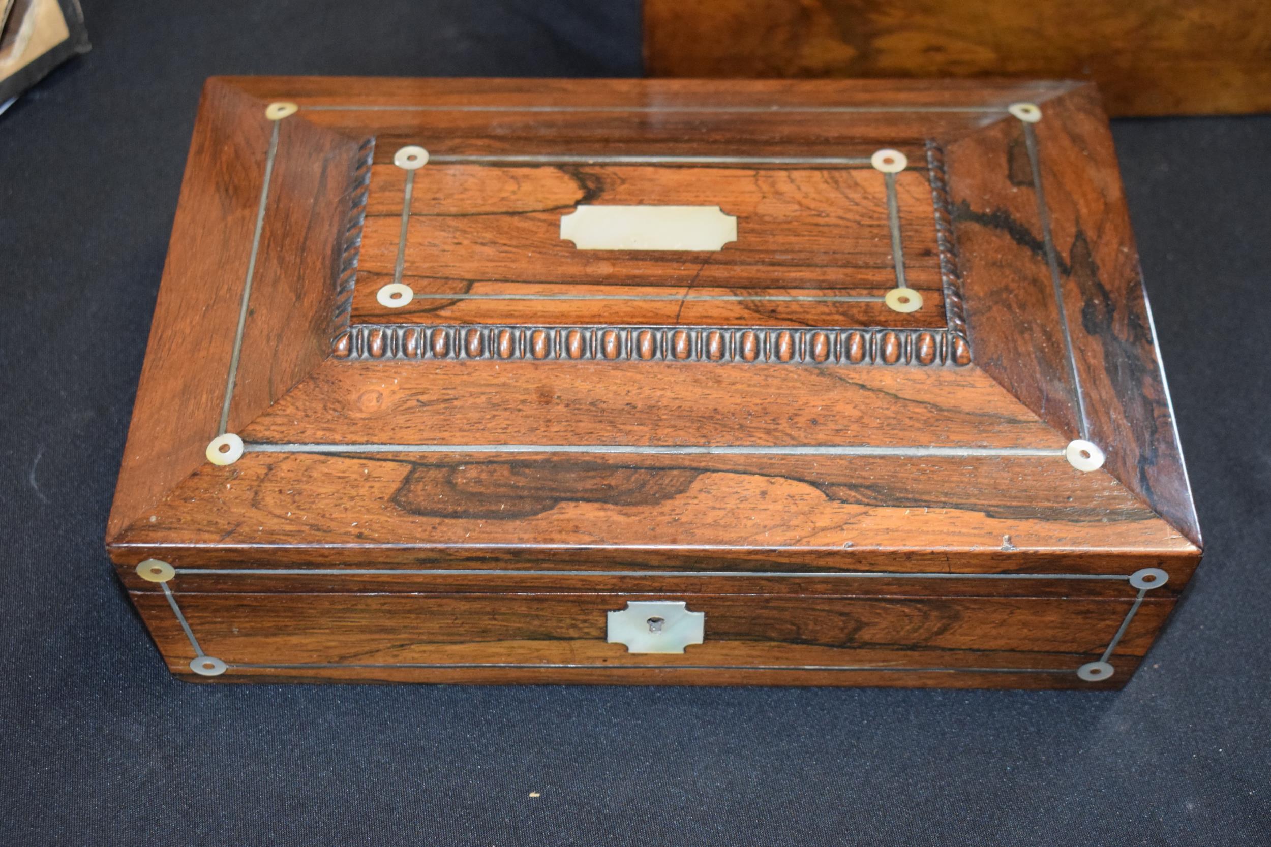 19th century writing slope complete with 2 glass containers with metal lids with Mother of Pearl - Image 2 of 5