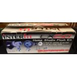 Interfit EX150 Home Studio Light Flash Kit. Umbrella stands lamps and cords. Box 74cm x 25cm.