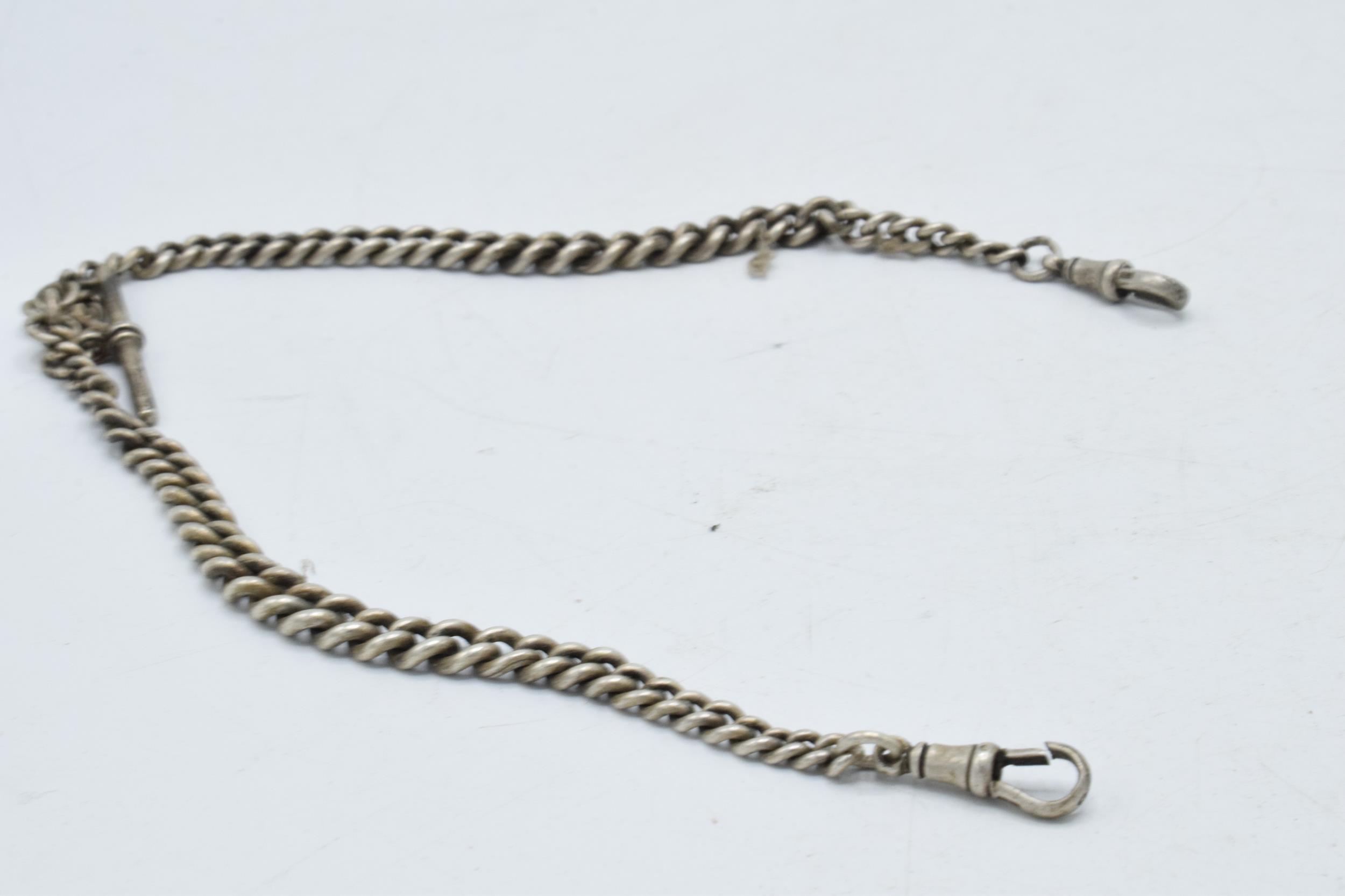 Hallmarked silver double Albert watch chain, 48.8 grams, 37cm long. - Image 2 of 2