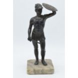 Spelter figure of a Roman Soldier, made in Germany, mounted onto a marble base, 25cm tall.