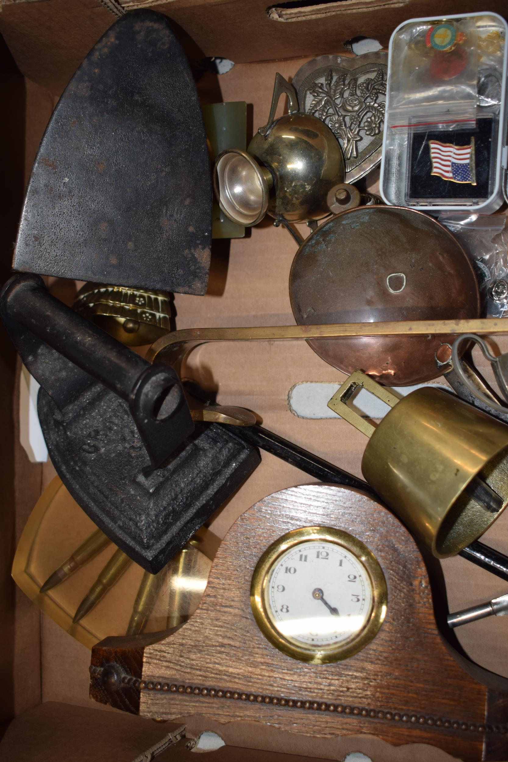 An interesting collection of items to include pin badges, unusual brass adjustable hook, tankards - Image 2 of 4