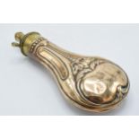 19th century copper and brass powder flask with repousse decoration by James Dixon & Sons Sheffield,