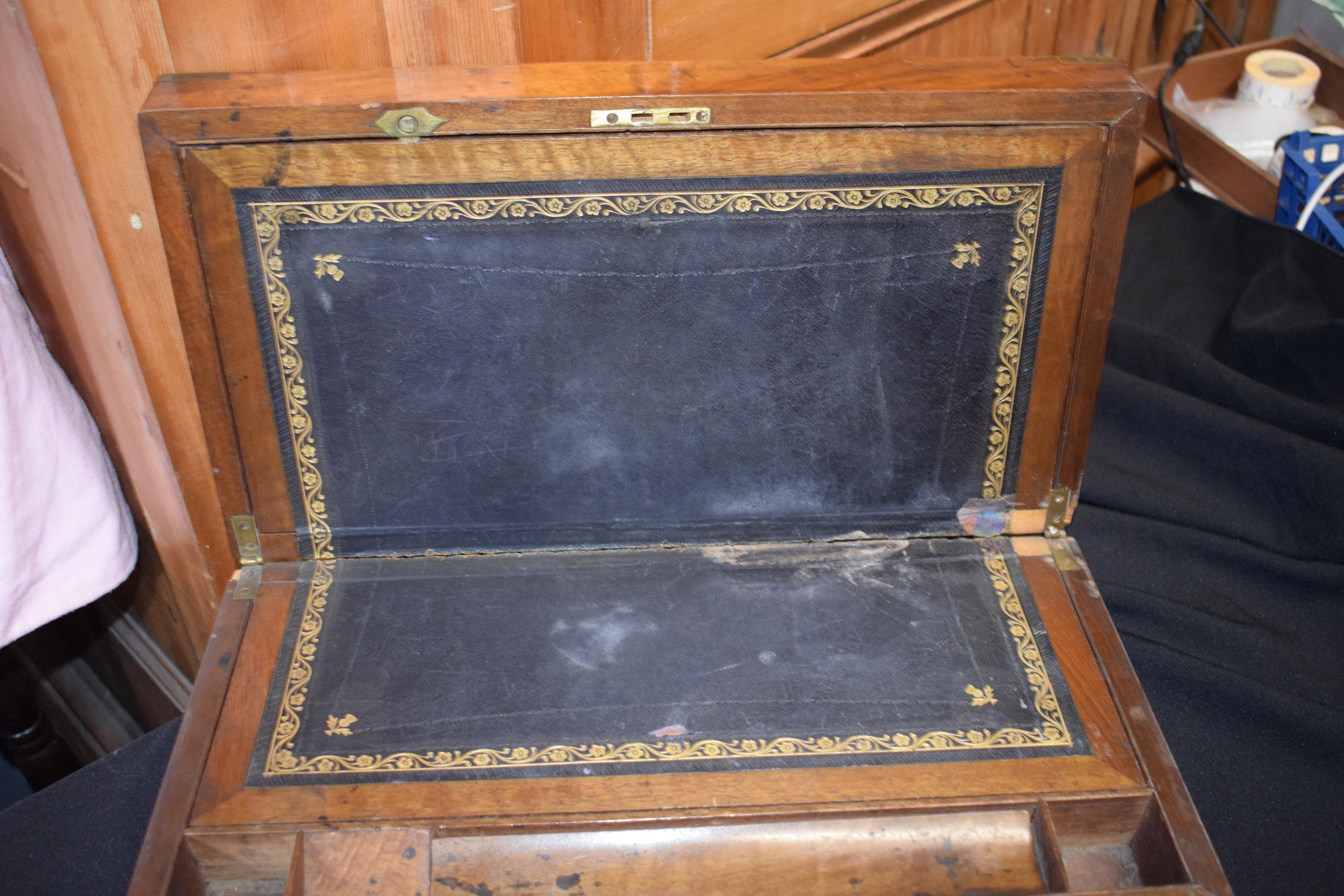 19th century wooden writing slope with brass escutcheon together with wooden empty cutlery box - Image 3 of 4