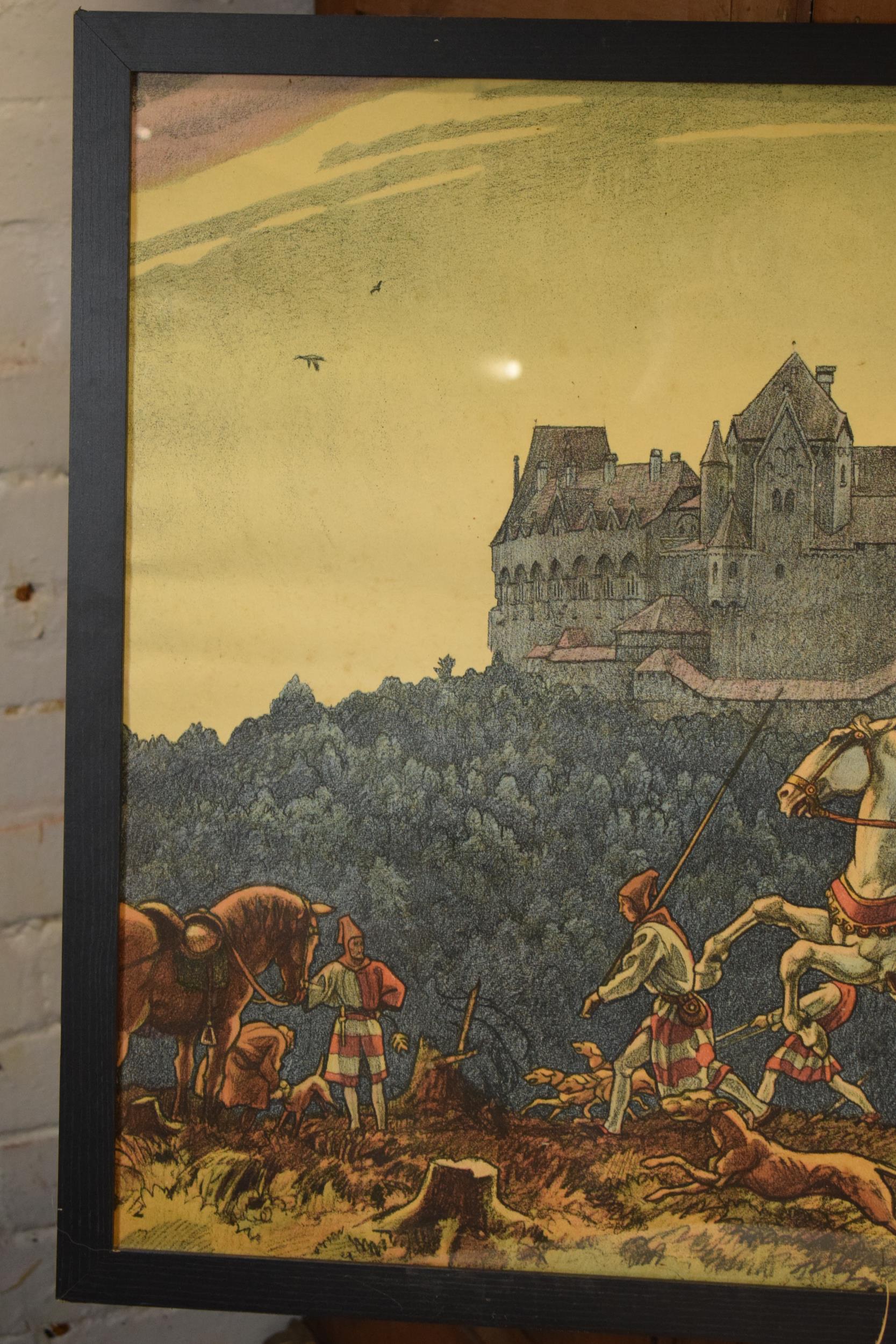 Framed print in the form of crusaders / knights with a castle in the background above a forest (in - Image 6 of 10
