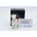 Boxed Royal Crown Derby miniature bear paperweight, Sachin Tendulkar Bear, 9cm high, this is