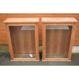 A pair of 20th century oak freestanding display cabinets with fitted lights, 73 x 31 x 100cm tall (