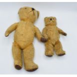 A pair of antique teddy bears, the smaller bear seems to have a voice box, non working (2),