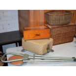 Vintage items to include a retro picnic set in wicker basket, Regency style foot stool, an inlaid