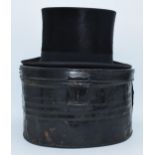 P Foster of Birmingham top hat together with metal hat box, hat opening 19x15cm. Hat doesn't fit