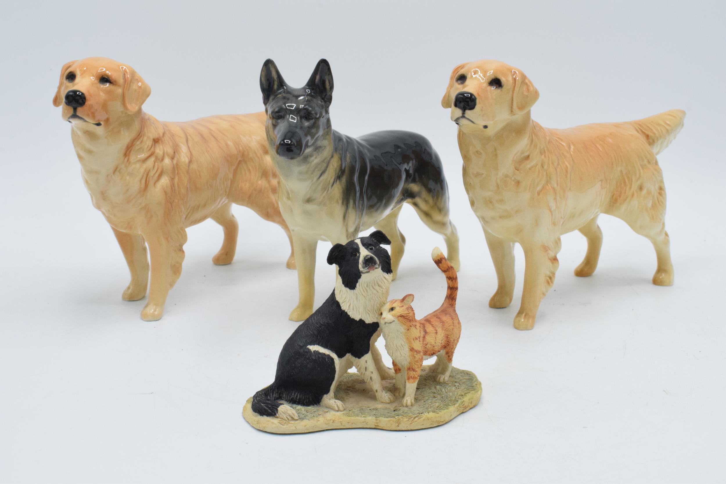 Beswick large dogs to include 2 Golden Retrievers and an Alsatian together with Border Fine Arts