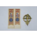 A pair of 1951 Festival of Britain 'Leek' silk bookmarks together with similar brass door knocker (