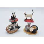 A collection of Border Fine Arts figures to include a Cat on a Cushion, a Cat and Kittens in a