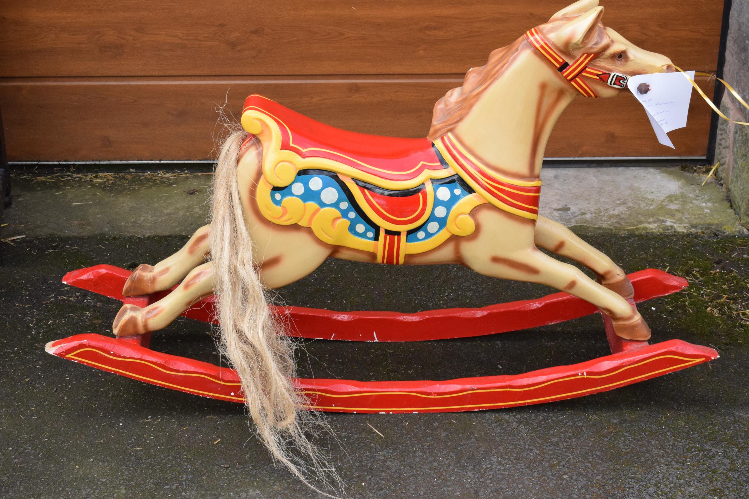 Fairground type painted rocking horse on stretchers style supports, made in fibreglass, 124cm - Image 4 of 6
