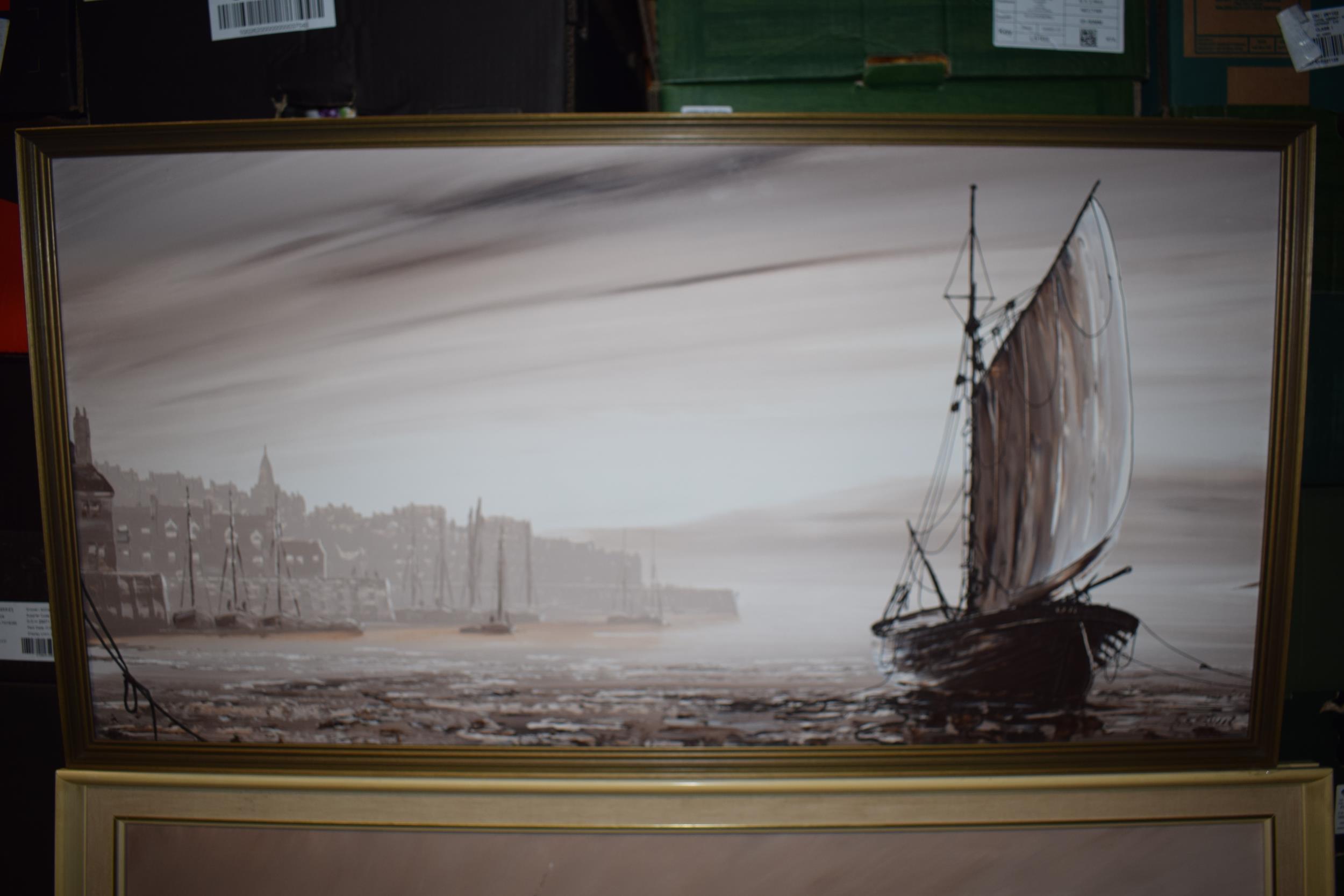 Passeur: a pair of oil paintings, both signed to bottom right of artwork, of maritime scenes, with - Image 2 of 6