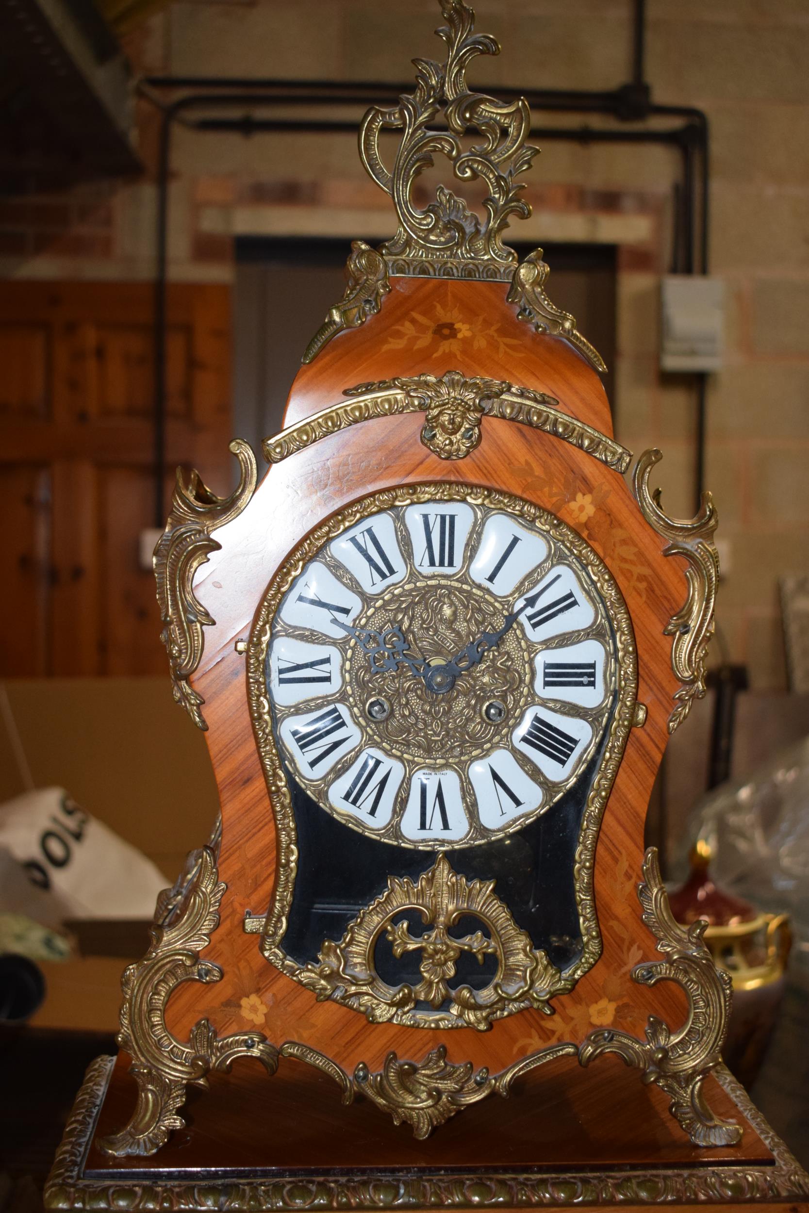 Mid 20th century French style mantel clock on inlaid pedestal stand with ormolu mounts throughout, - Image 5 of 13