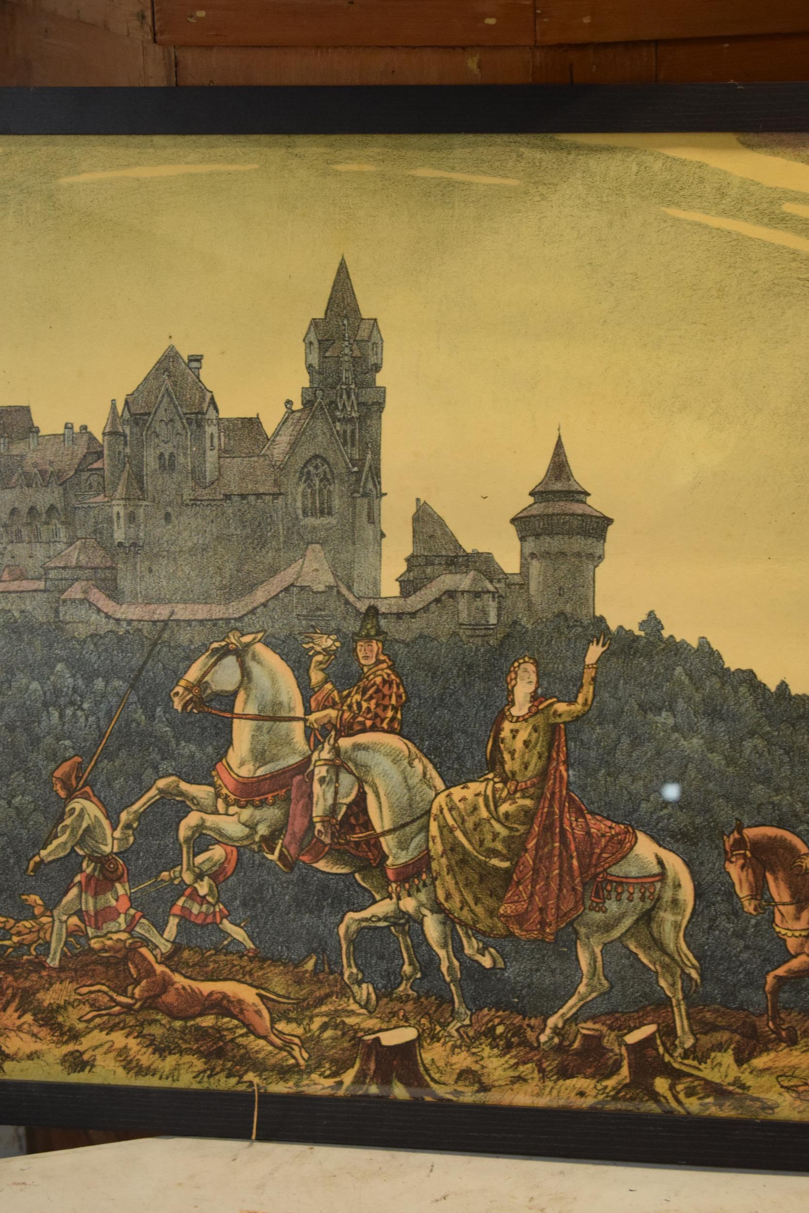 Framed print in the form of crusaders / knights with a castle in the background above a forest (in - Image 4 of 10