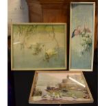Three Vernon Ward prints. Two mid century prints in original frames depicting swans and flamingos.