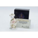 Boxed Royal Crown Derby miniature bear paperweight, Ashes 2013 Cricketer, 9cm high, this is number