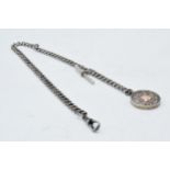 Hallmarked silver Albert chain with T-bar and fob, 45.1 grams, 41cm long.