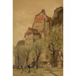 Albert Charles Dodds - RSW (British 1888-1964): watercolour of a street scene, signed bottom left,