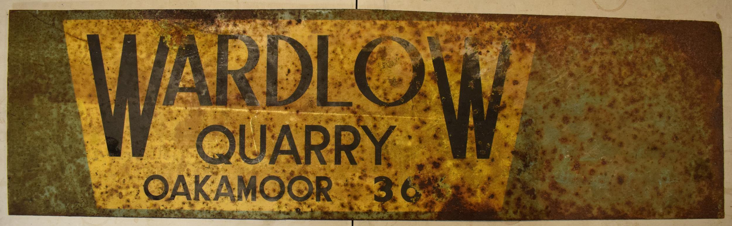 Local Interest: Large 1930s advertising sign on heavy gauge metal palte 'Wardlow Quarry Oakamoor