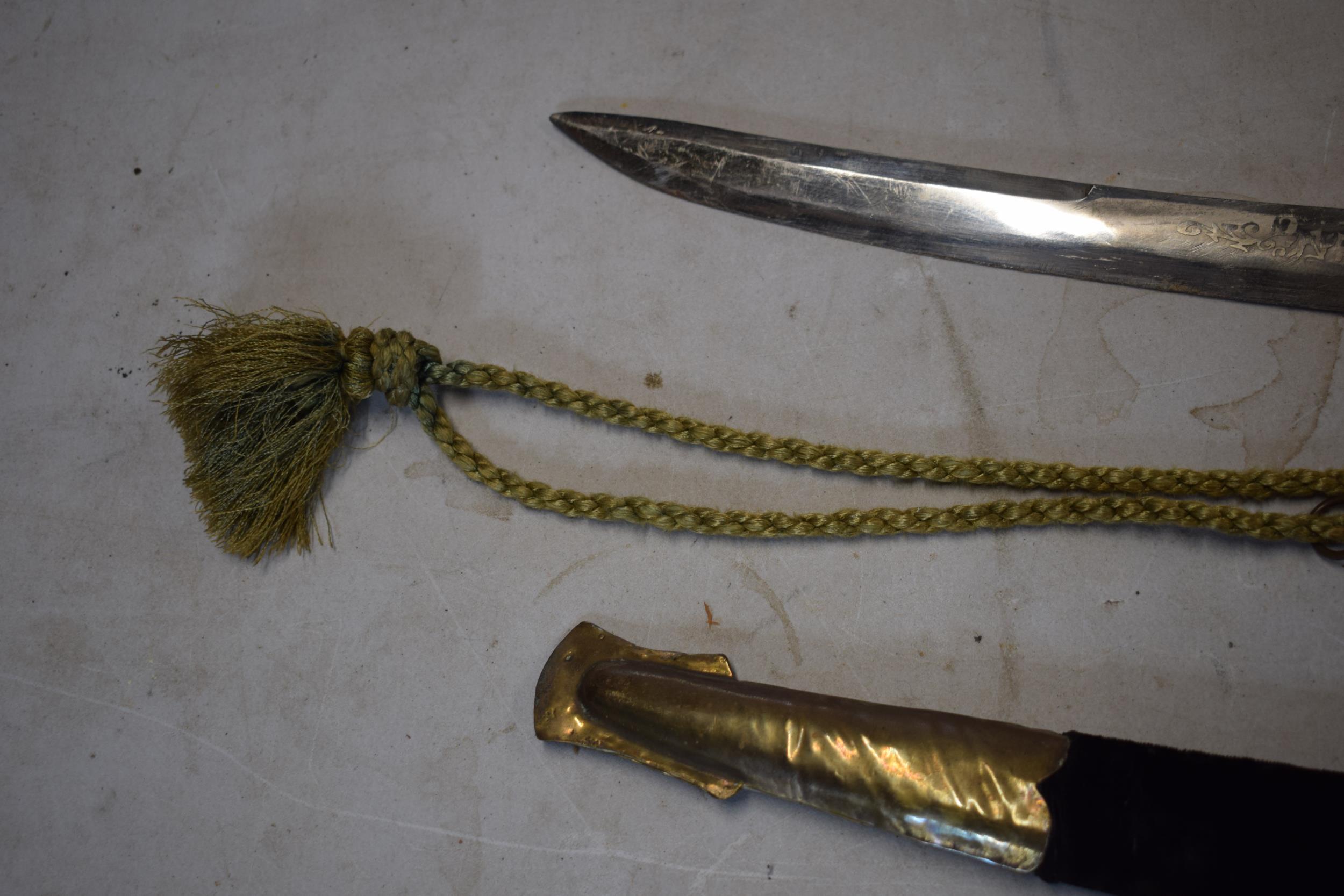 Indian brass handled sword in velvet sheaf, 97cm tall. - Image 7 of 12