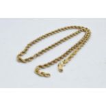 9ct gold rope chain, 6.3 grams, 46cm long, clasp af.