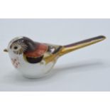 Royal Crown Derby paperweight Long Tailed Tit with gold stopper. In good condition with no obvious