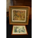 Two mid century prints of Kitten's Campby Molly Brett and Woodland Hospital by Margaret W Tarrant.