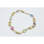 Yellow metal (tests as 9ct or better) gem set ladies bracelet, 5.4 grams, 20cm long.