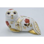 Royal Crown Derby paperweight in the form of a Seal, with gold stopper. In good condition with no