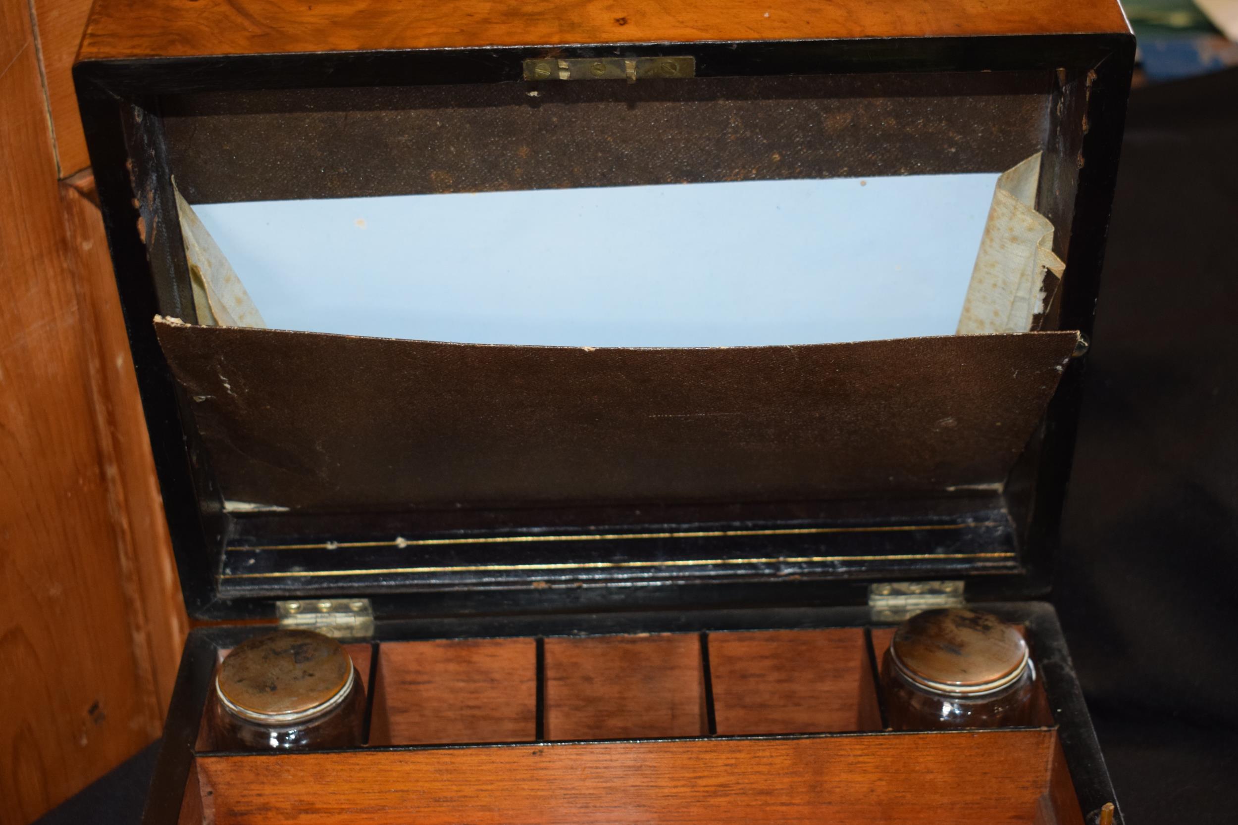 19th century writing slope complete with 2 glass containers with metal lids with Mother of Pearl - Image 5 of 5