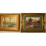 A framed pair of prints, one to feature Hare Hunting, the other a woodland scene (2), collection