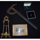 A collection of items to include a 20th century brass small easel, a framed watercolour, 2 Roman (or