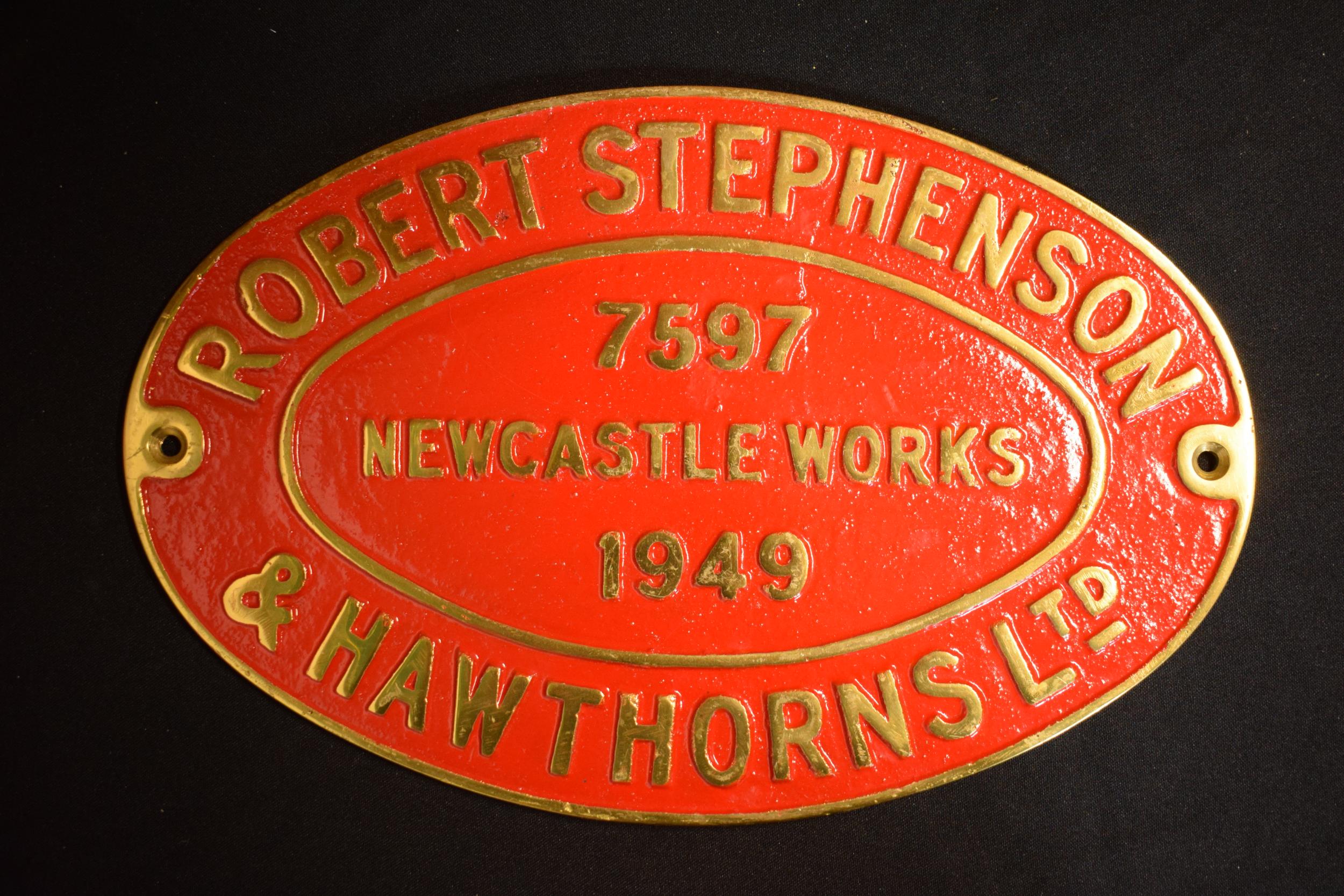 English replica railway plate casting - Robert Stephenson & Hawthorns Ltd Newcastle Works 1949,