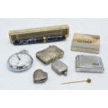 Mixed items to include a Smiths pocket watch, a silver heart shaped box, a Conway Stewart pen with