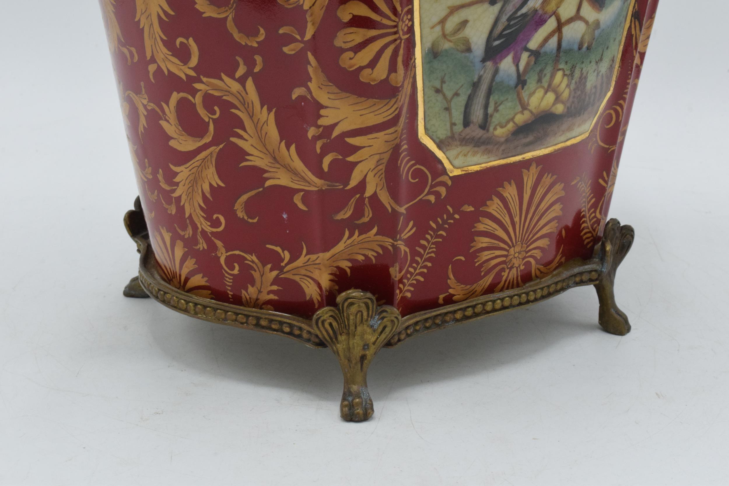 Late 19th century William Lowe pottery jardiniere / planter with brass handles with ornate feet, - Image 4 of 10
