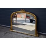 Reproduction gilt over mantle mirror, 119x89cm, with finial. In good functional condition with