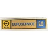 An original vintage double-sided Opel EUROSERVICE GM General Motors Lightbox salvaged from a car